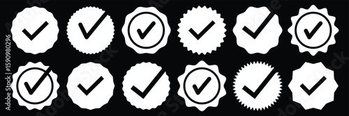 checkmark tick verified badge icon vector, social media verified profile symbol, trust emblem for official  Verified badges in different shapes. verified check mark icon set. EPS 10