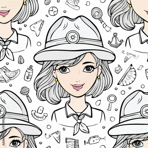 Park ranger Vector Illustration with Seamless Pattern Design