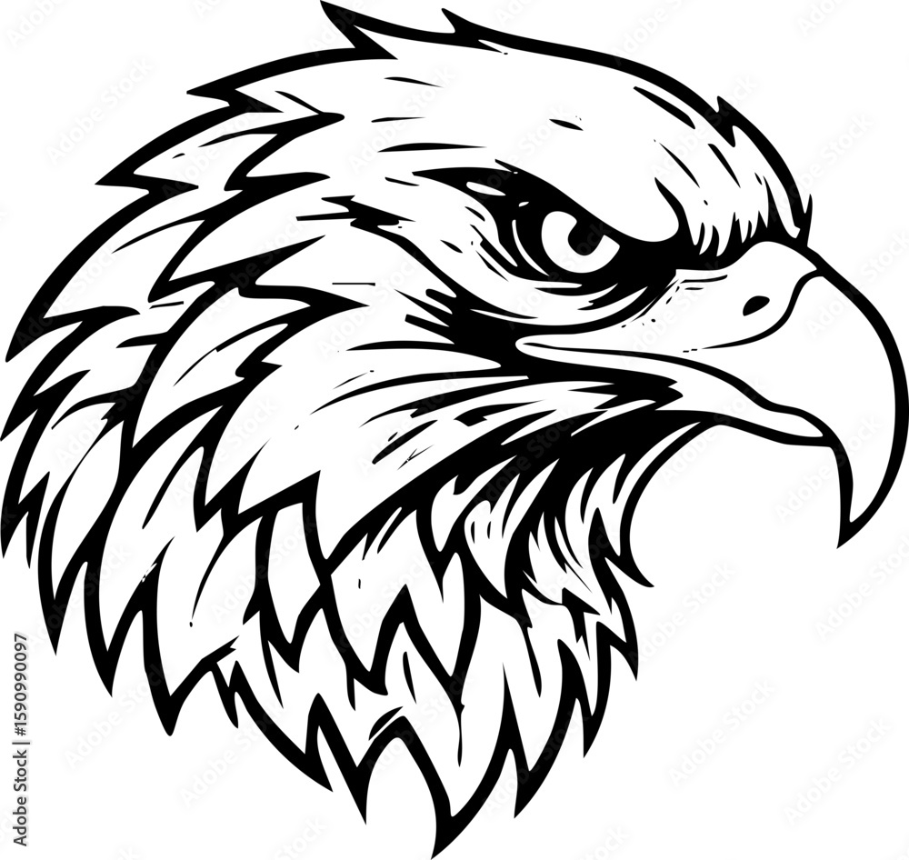 Obraz premium An illustration of a wild eagle head vector tattoo design, featuring the beak, eye, and feather details of this flying bird of nature and freedom