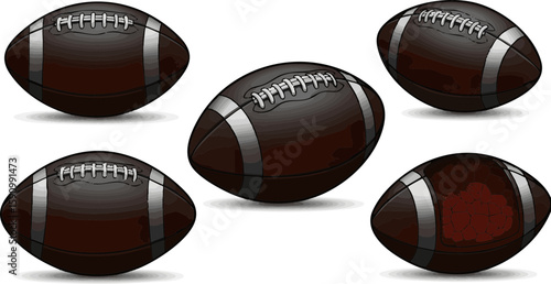 Set of sport balls including soccer, rugby, baseball, and American football, perfect for game and team play illustrations