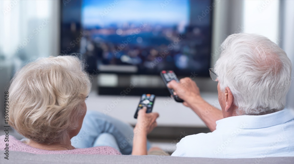 Obraz premium Senior couple relaxing at home, watching television.