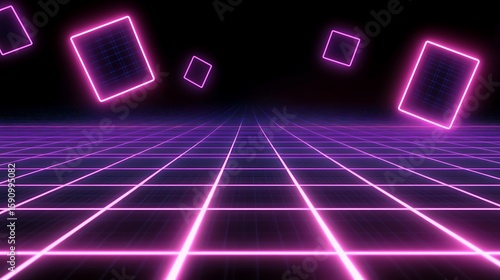 Retro grid, neon light