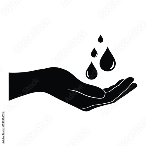 A hand is catching falling water drops, representing purity and conservation, isolated on white background