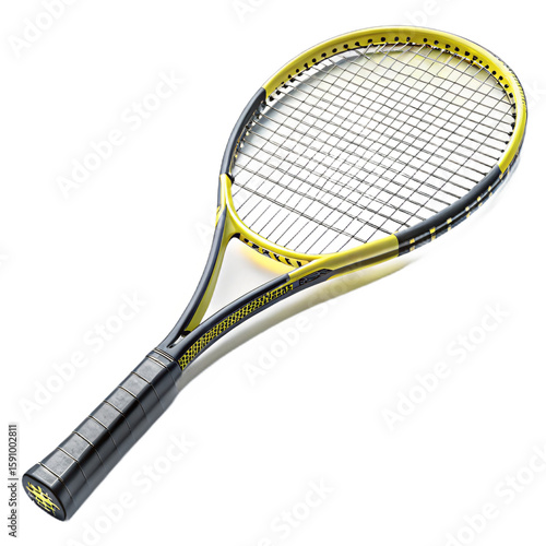 Tennis Racquet: Yellow & White Design, Professional Grade Isolated On Transparent Background