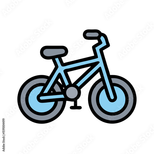 Flat style blue bicycle with thick wheels on white background, representing eco-friendly transportation, cycling activity, mobility, sport and healthy lifestyle
