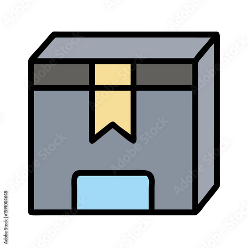 Flat style gray gift box with yellow ribbon on white background, representing holiday celebration, surprise, and special occasion packaging
