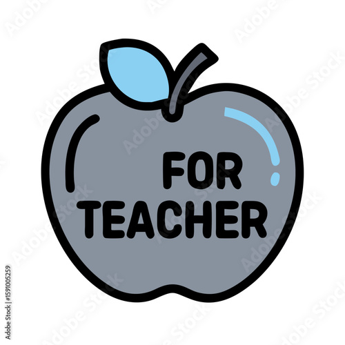 Flat gray apple with “For Teacher” text on white background, symbolizing education, gratitude, academic appreciation, and school-themed design
