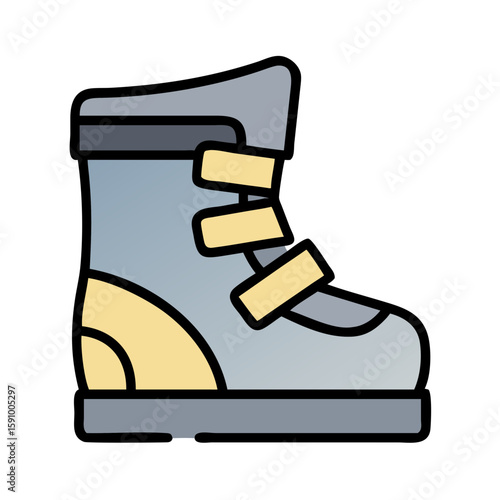 Side view of a hiking boot in gray and yellow tones on white background, symbolizing outdoor activity, trekking, adventure, and durable footwear for rugged use
