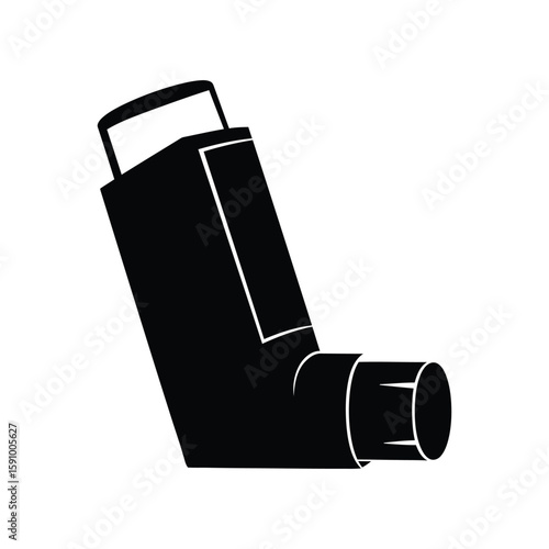 A black silhouette of an asthma inhaler isolated on white background