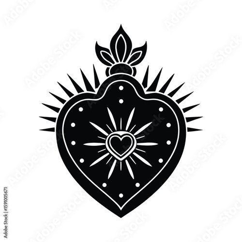 Mexican Sacred Heart with Milagros
