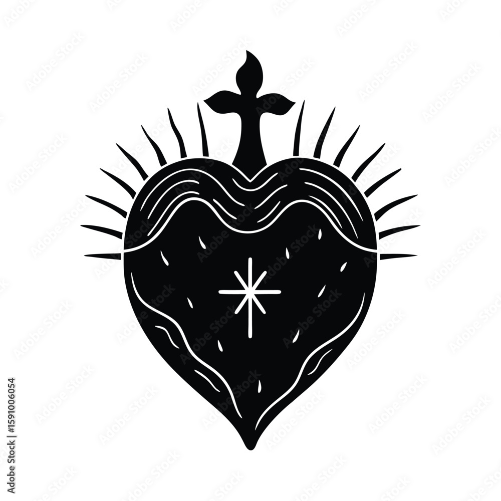 Fototapeta premium Sacred Heart with Cross Rising Above