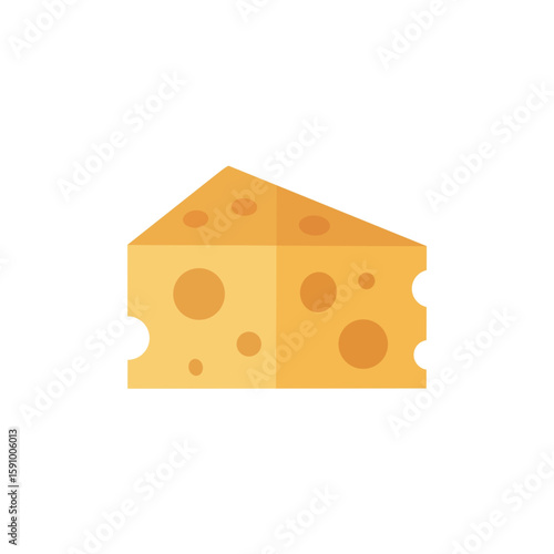 Cartoon Cheese Slice Isolated on White Background with Holes and Yellow Color