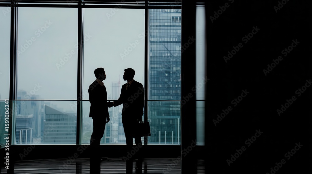 Fototapeta premium Two businessmen shaking hands in an urban setting.
