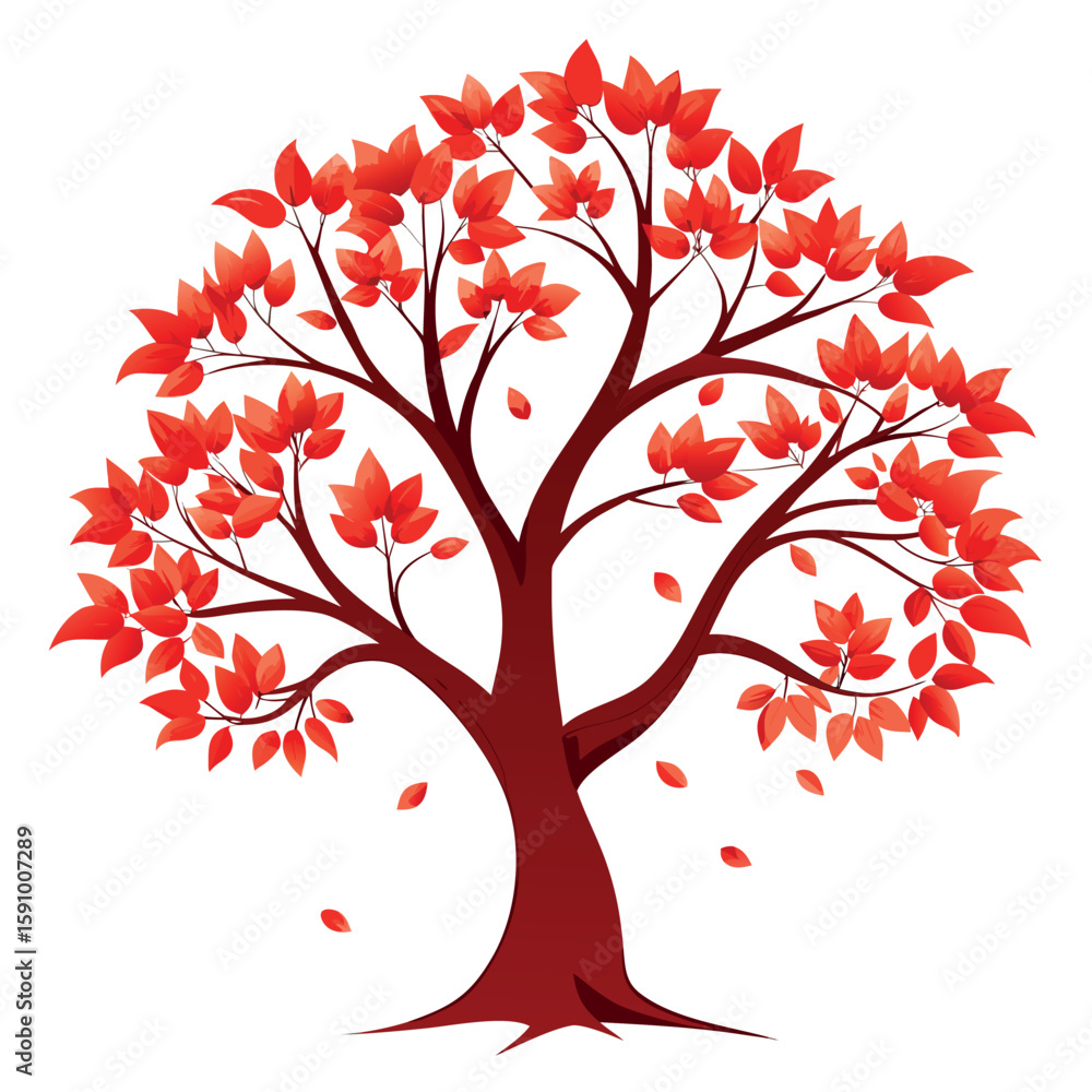 Fototapeta premium Stylized tree with vibrant red leaves on a clean white background