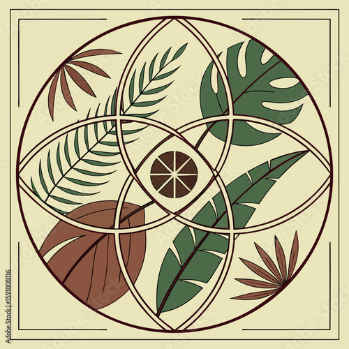 Abstract geometric leaf shapes with realistic artistic style