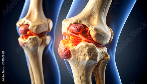 Human Knee Joint Anatomy 3D Rendering Showing Inflammation