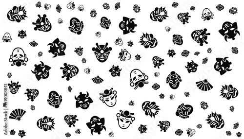 Japanese Mask Silhouette Pattern Vector