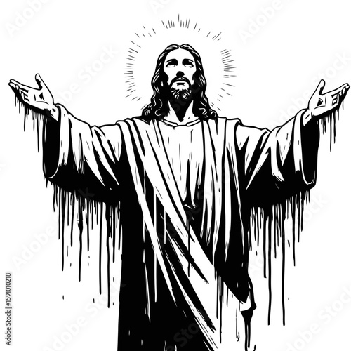 jesus stencil tattoo driping paint monochrome vector illustration
