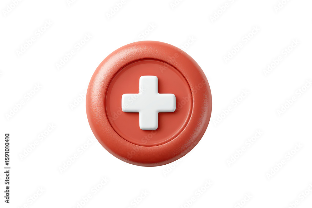 A red circular button featuring a white cross symbol in the center, commonly associated with medical or health-related services. A red circular button featuring a white cross symbol in the center, commonly associated with medical or health-related services.