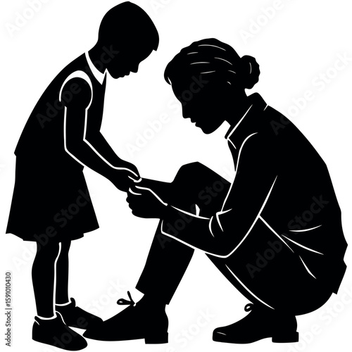 Silhouette of a child learning to tie their shoelaces