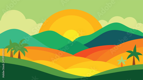 Layered Paper Cut Design with Colorful Elements and Geometric Shapes Illustration