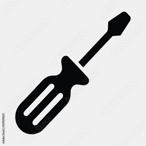 Simple Black Screwdriver Icon for Repair or Maintenance
