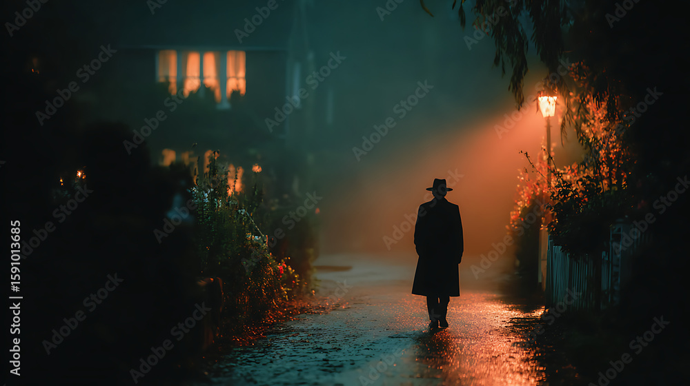 Fototapeta premium silhouette of a man walking on the road