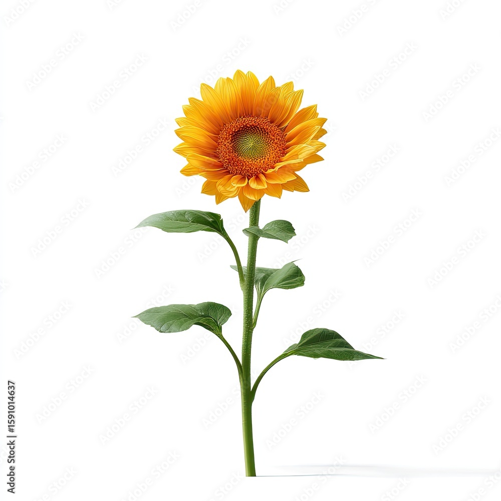 Naklejka premium Bright Yellow Sunflower with Green Leaves Isolated on White Background for Natural Beauty and Floral Themes