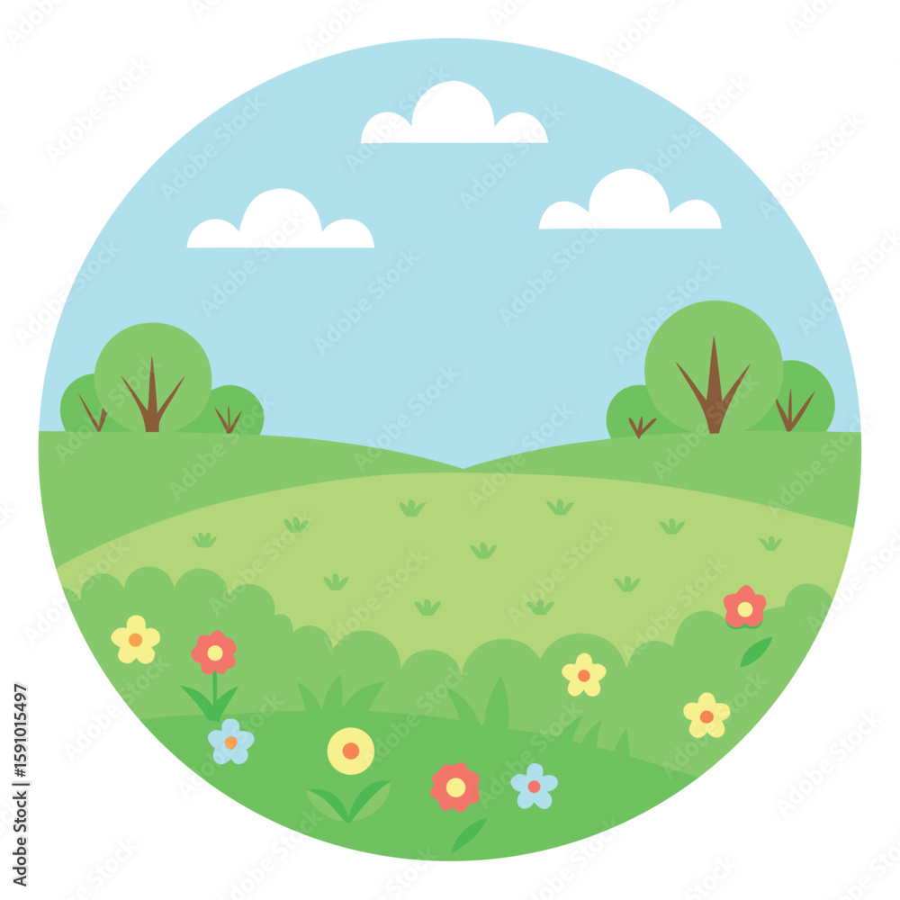 Fototapeta premium Panoramic pastoral landscape with natural elements for spring and summer