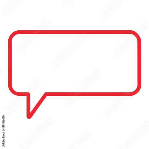 Thin red speech bubble icon with rectangular tail