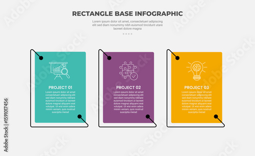 rectangle shape infographic outline style with 3 point template with box and creative line arrow bottom side direction for slide presentation