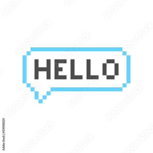 Word hello in 8bit message box. Pixelated welcome text in speech bubble. y2k chatting box icon with greeting. Vector illustration