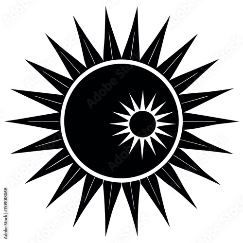 Watercolor sun shapes with spiked crown elements