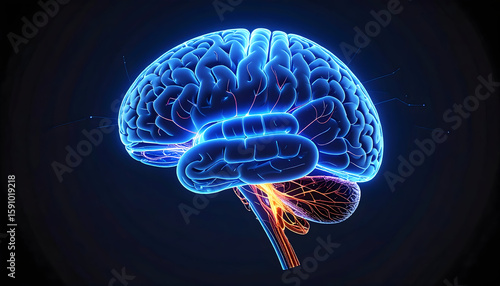 Glowing Digital Brain Anatomy Illustration