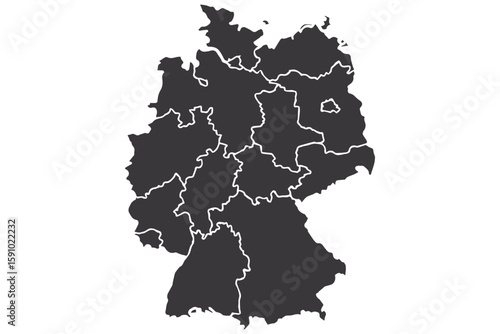 Black and white Germany map vector illustration with state outlines for professional design
