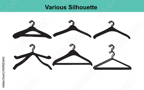 Various Silhouette of Clothes Hangers: Vector Illustration of Different Styles of Garment Hangers for Fashion, Storage, and Design Projects