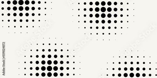 Set of halftone dots gradient pattern texture isolated on white background. Straight dotted spots using halftone circle dot raster texture. Vector blot half tone collection.