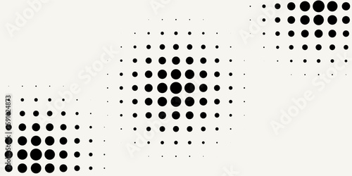 Set of halftone dots gradient pattern texture isolated on white background. Straight dotted spots using halftone circle dot raster texture. Vector blot half tone collection.