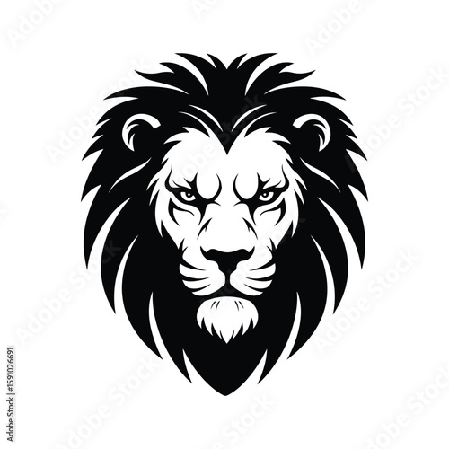 A majestic lions head with a full mane roars aggressively, displaying its power and ferocity, isolated on a white background