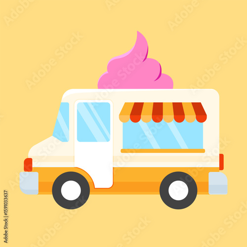 Ice Cream Truck Simple flat illustration, minimalist design vector