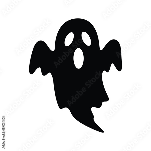A spooky ghost silhouette floats eerily, isolated on white background, embodying the spirit of halloween and the paranormal