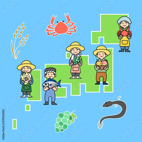 ふるさと納税の返礼品と生産者のイラスト