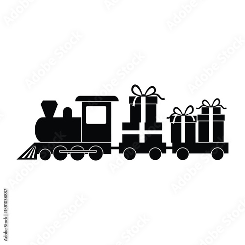 A christmas train carrying gifts, isolated on white background, spreading holiday cheer and anticipation