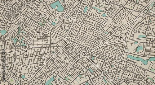 Vintage Style City Map Detailed Urban Plan with Parks and Waterways