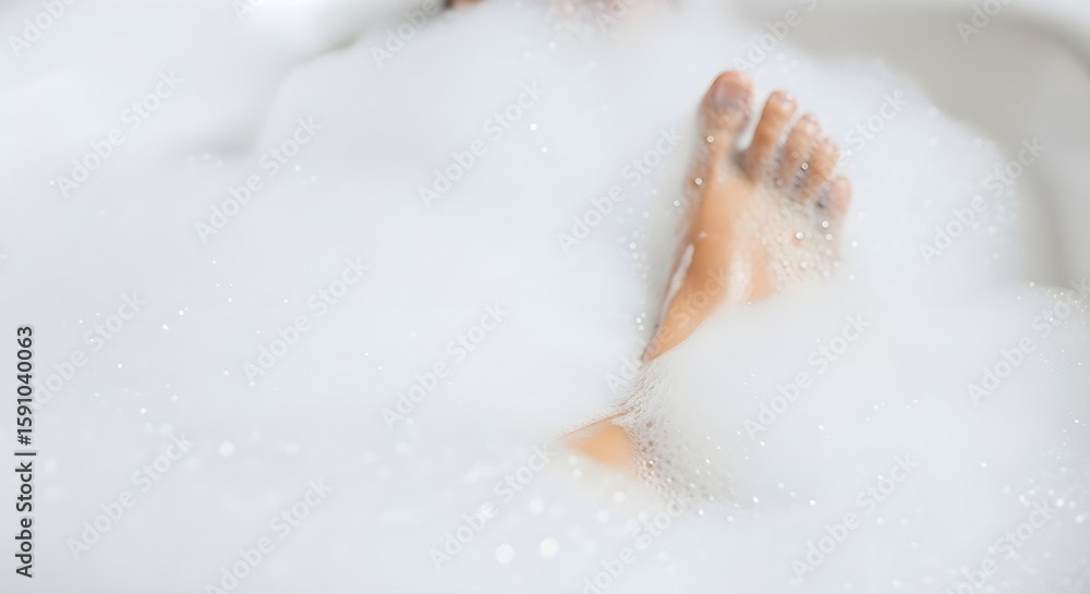 Fototapeta premium Foot Submerged in Luxurious White Bath Foam
