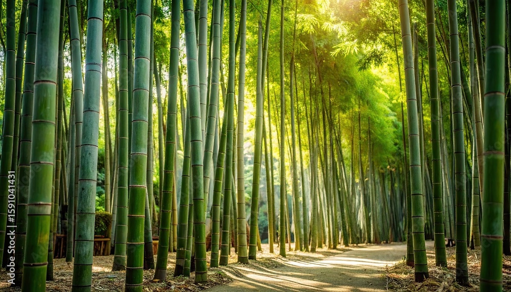 Fototapeta premium Sunlight filters through a bamboo forest