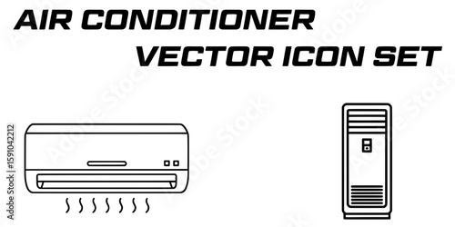 Cool Breeze: An assortment of vector icons representing air conditioners, providing a clean and minimalistic visual representation, ideal for design applications and infographics. 