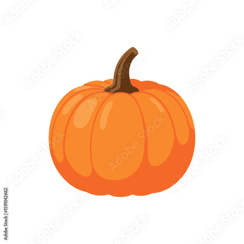 A vibrant orange pumpkin, depicted in a cartoon style, against a plain white background.