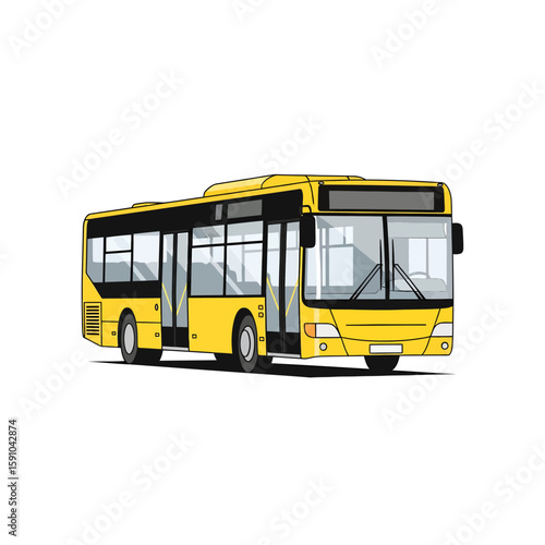 Yellow city bus, side view, simple line drawing style.
