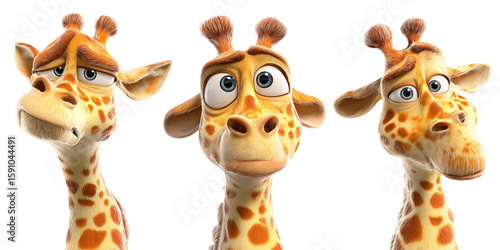 Cartoon giraffes with varying expressions